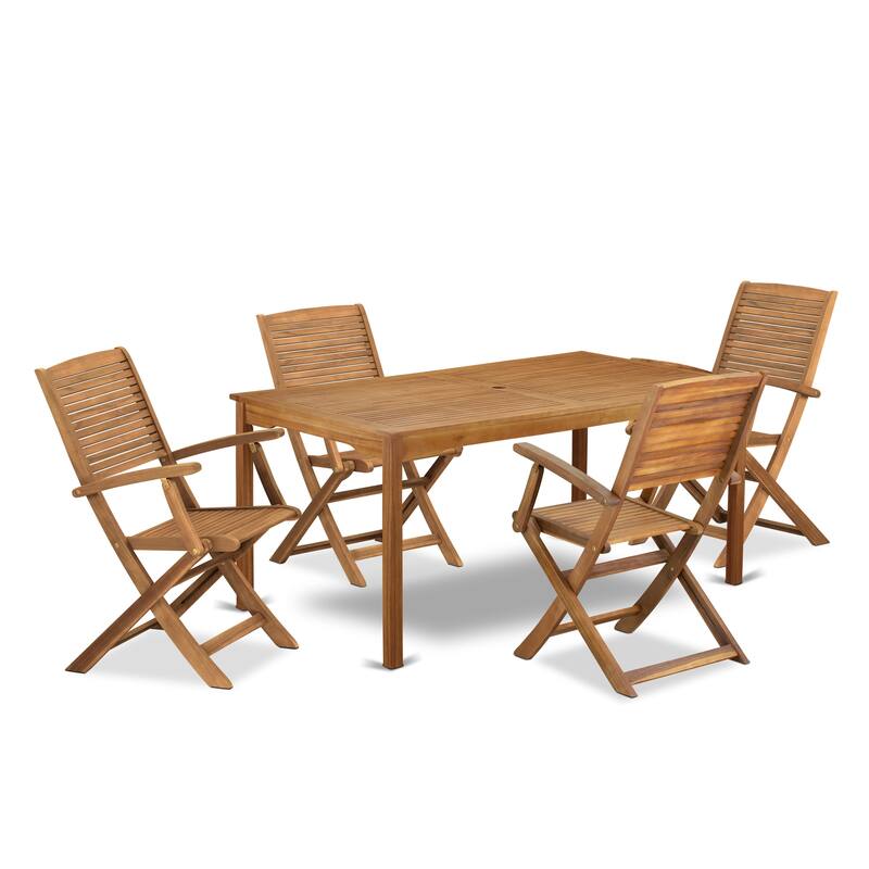 East West Furniture Patio Bistro Dining Set- a Outdoor Acacia Wood Table and Folding Arm Chairs, Natural Oil(Pieces Option)