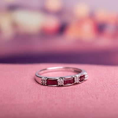 Miadora 10k White Gold Ruby and Diamond Accent Eternity Ring