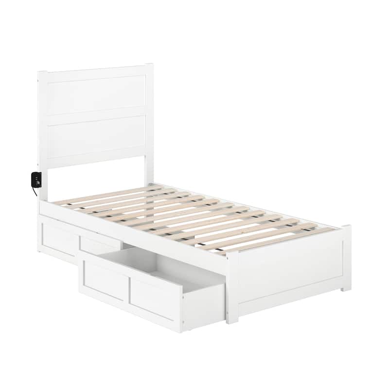 NoHo Twin Bed with Footboard and 2 Drawers in White