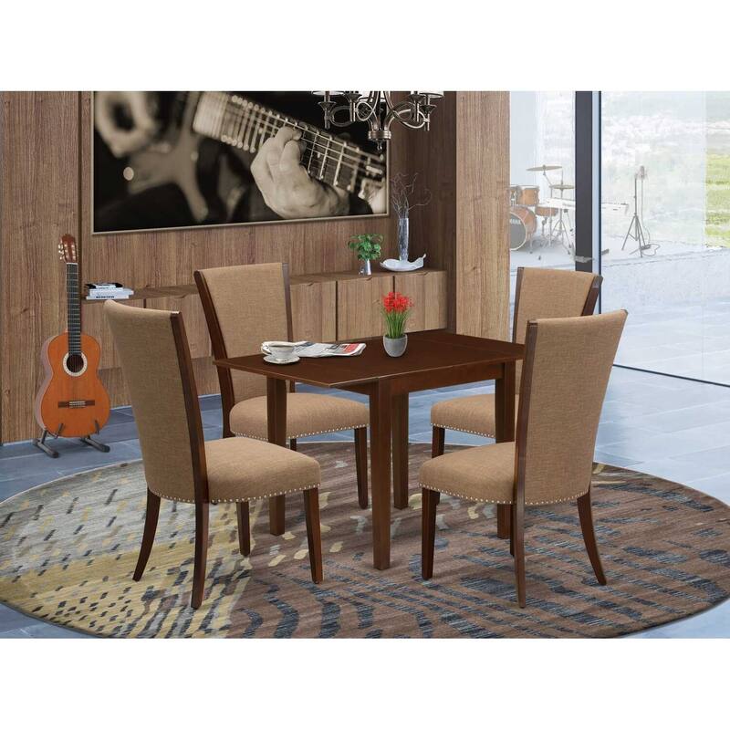 5-Piece Mahogany Finish Solid Wood Top - Rectangular Dining Room Set - Seats 4