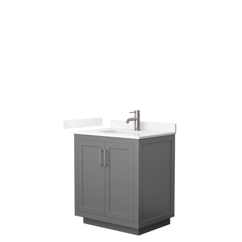 Miranda 30-inch Single Vanity, Quartz Top - Dark Gray, Nickel Trim, Giotto Quartz Top