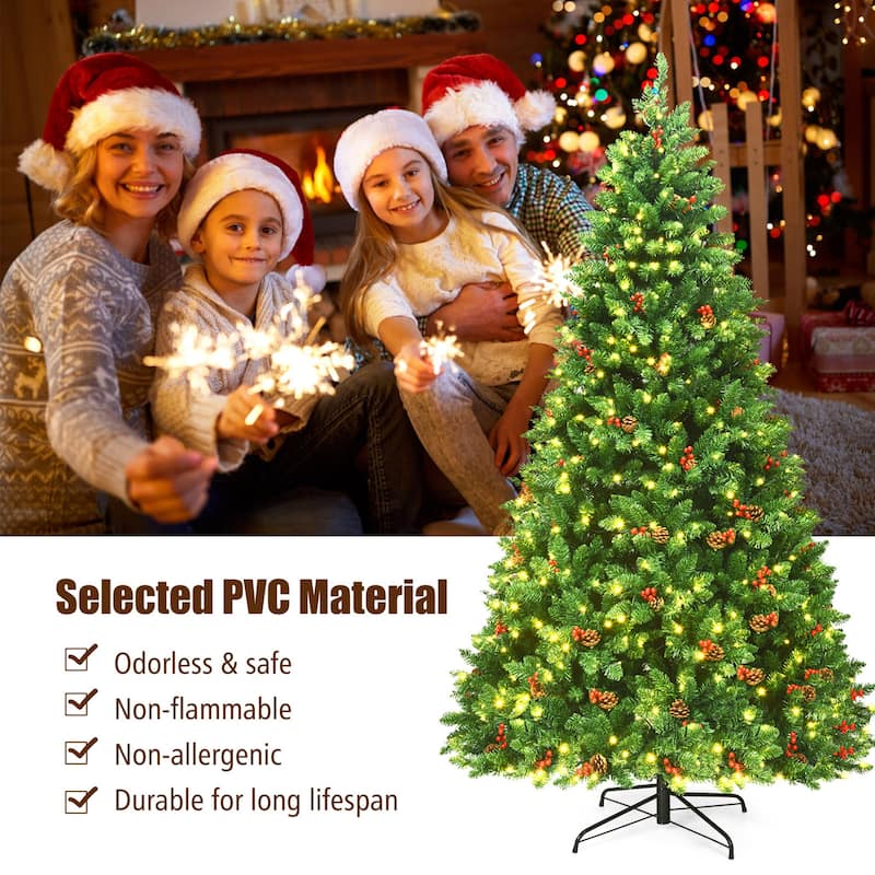 Gymax 7.5FT Pre-Lit Christmas Tree Hinged Artificial Tree Decoration - See Details