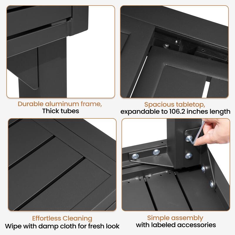 5/7/11-Piece Outdoor Patio Dining Set Aluminum Expandable Rectangular Dining Table with Adjustable Back Folding Chairs
