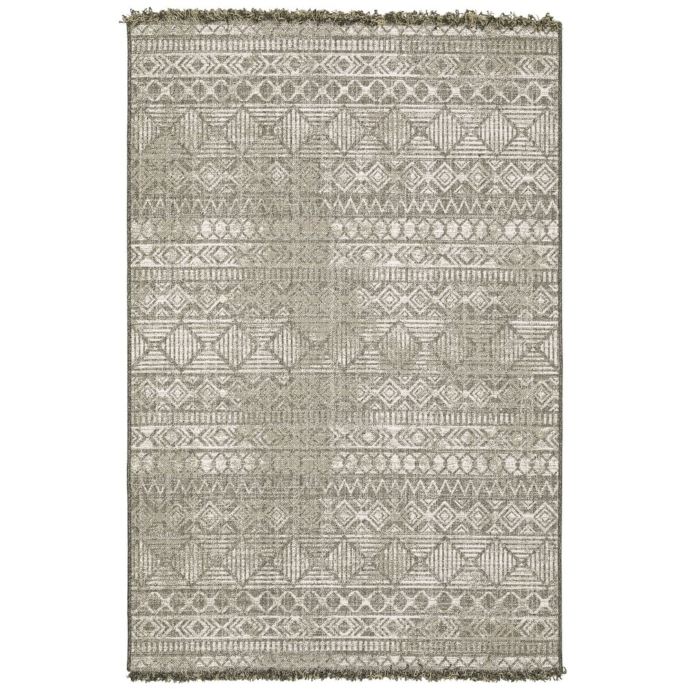 Style Haven Grayton Tribal Inspired Beige/ Black Indoor-Outdoor Fringe Edge Rug