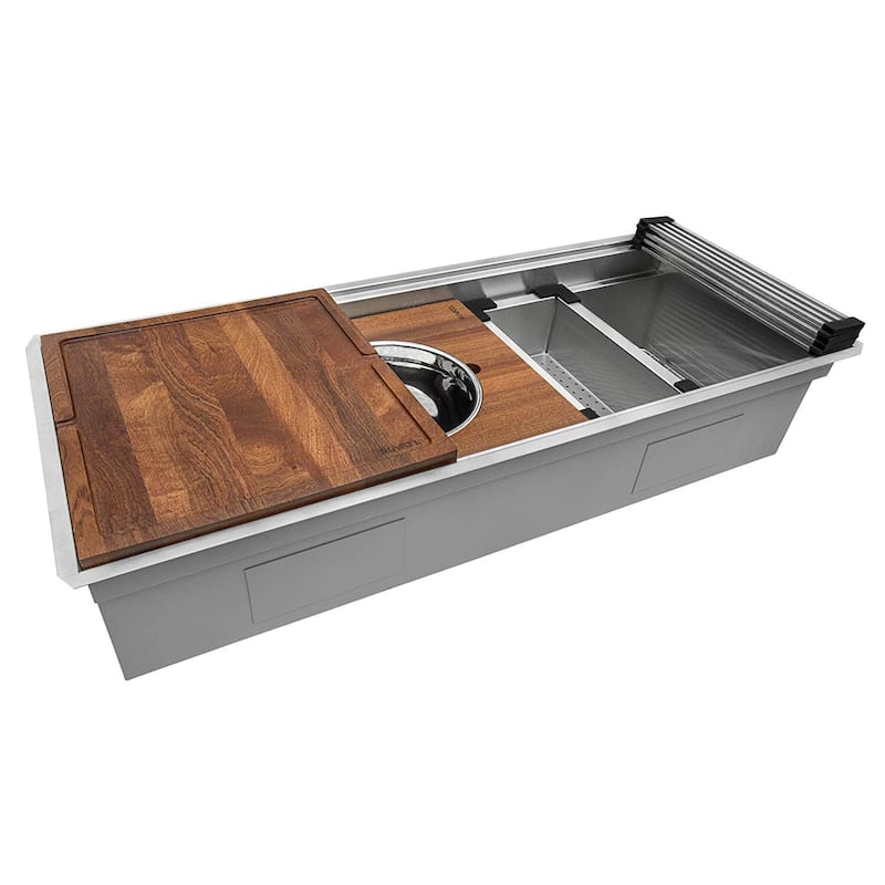 Ruvati 69-inch Workstation Two-Tiered Ledge Kitchen Sink Undermount 16 Gauge - RVH8666