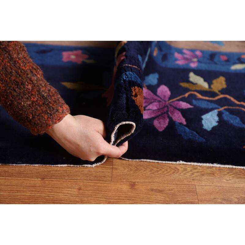 Vegetable Dye Art Deco Oriental Area Rug Hand-knotted Wool Carpet - 12'0" x 14'8"