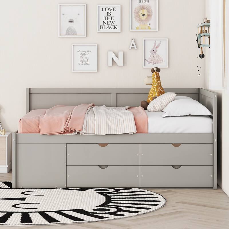 Full Size Daybed with Drawers and Shelves