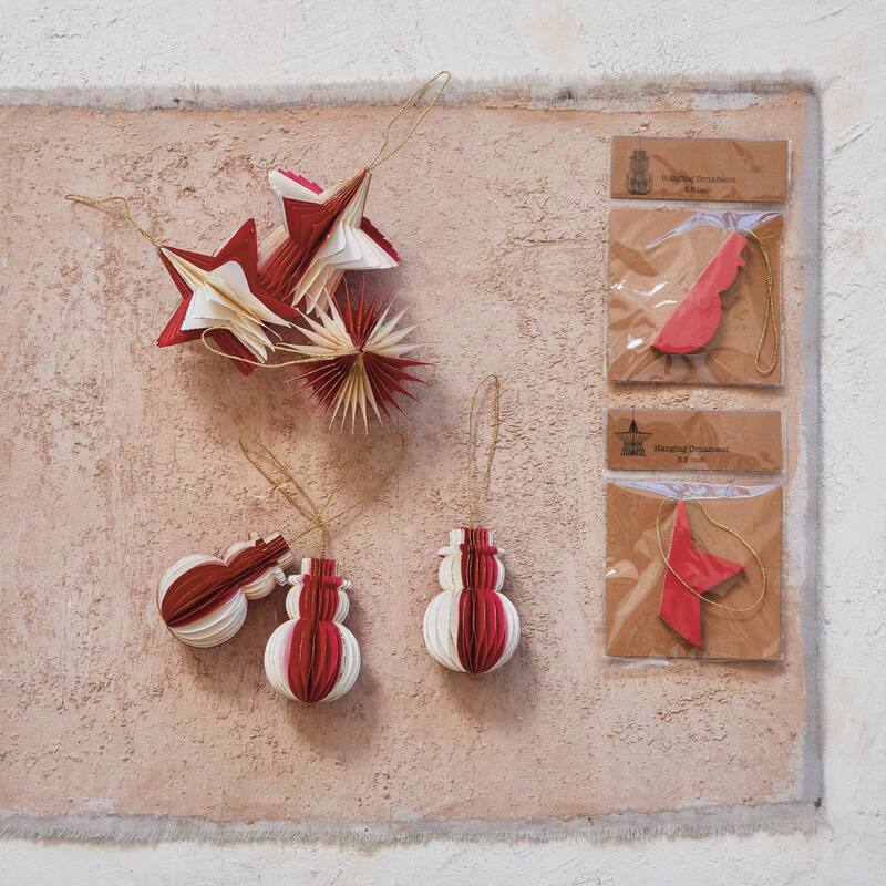 Paper Folding Honeycomb Star Ornament with Glitter Edge, Set of 2 - Red - Felt