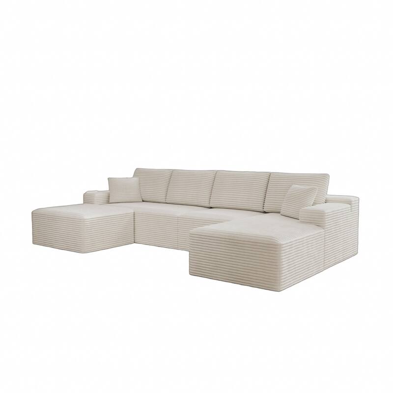 Roomfitters 131.9" Modular Sectional Sofa, 4-Piece Compressed Cloud Couch, No Assembly Required, Plush Corduroy, White