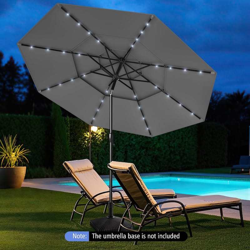 Gymax 10 FT Solar Patio Umbrella w/ 32 LED Lights 3-Tier Vented Top