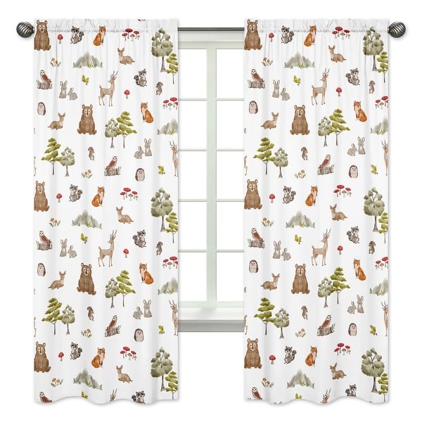 slide 2 of 5, Sweet Jojo Designs Woodland Forest Animals Boy Girl Gender Neutral Unisex 84in. Window Treatment Curtain Panel Drapes Pair Bear