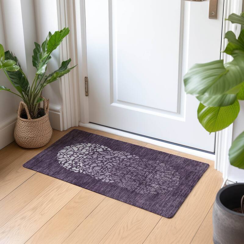 Machine Washable Indoor/ Outdoor Chantille Modern Mosaic Rug - Eggplant - 1'8" x 2'6"