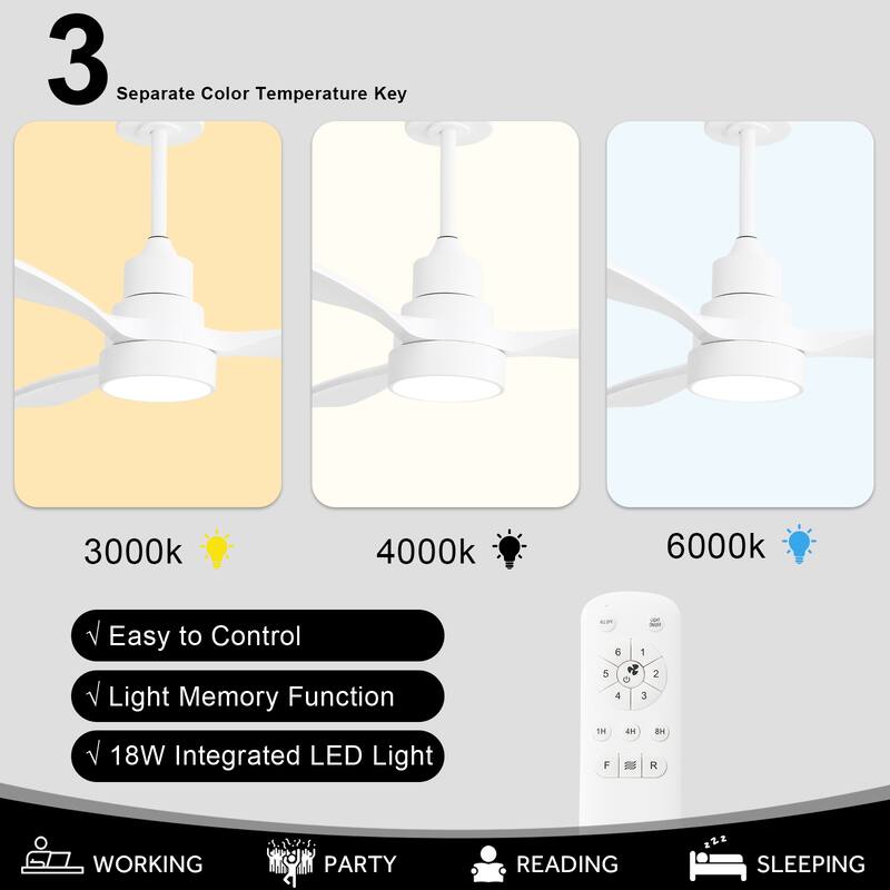 48 Inch Smart Wood Ceiling Fan with Light and Remote/App Control, Integrated LED Included