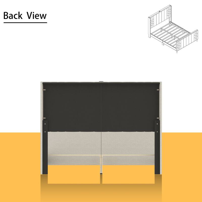 Upholstered Bed Frame with USB Port, Platform Bed with Headboard and Footboard Queen Size
