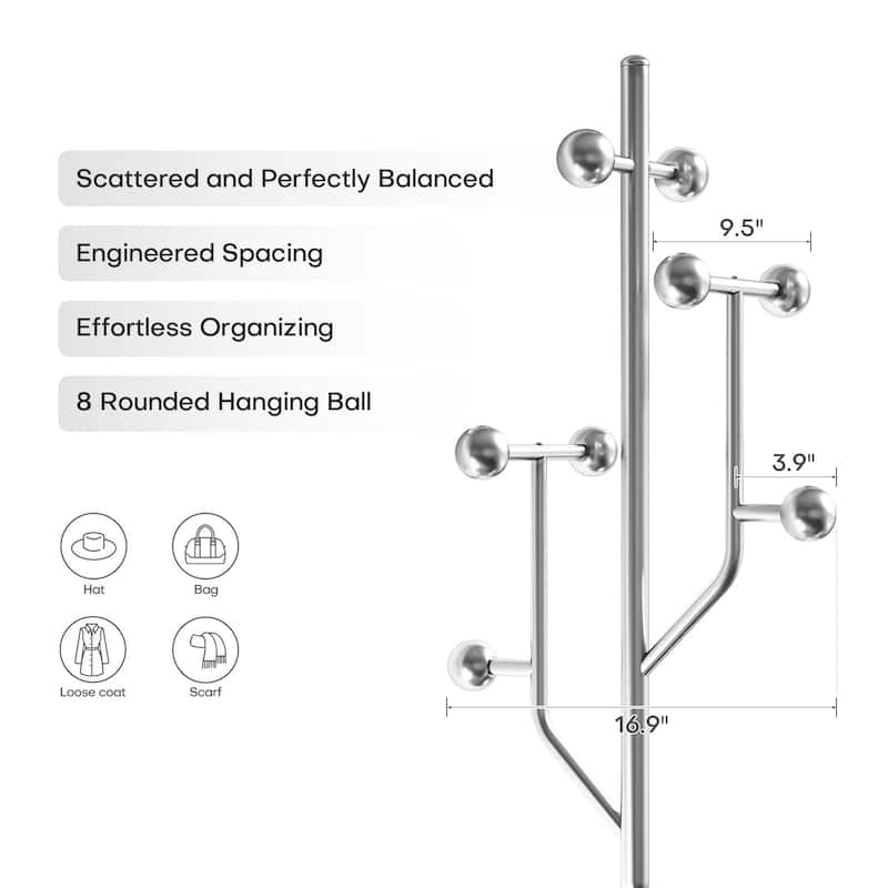Freestanding Metal Coat Rack Stand Heavy Duty Coat Tree, Single - 70.9"H x 16.9"W(top) x 12.6"Dia(base)