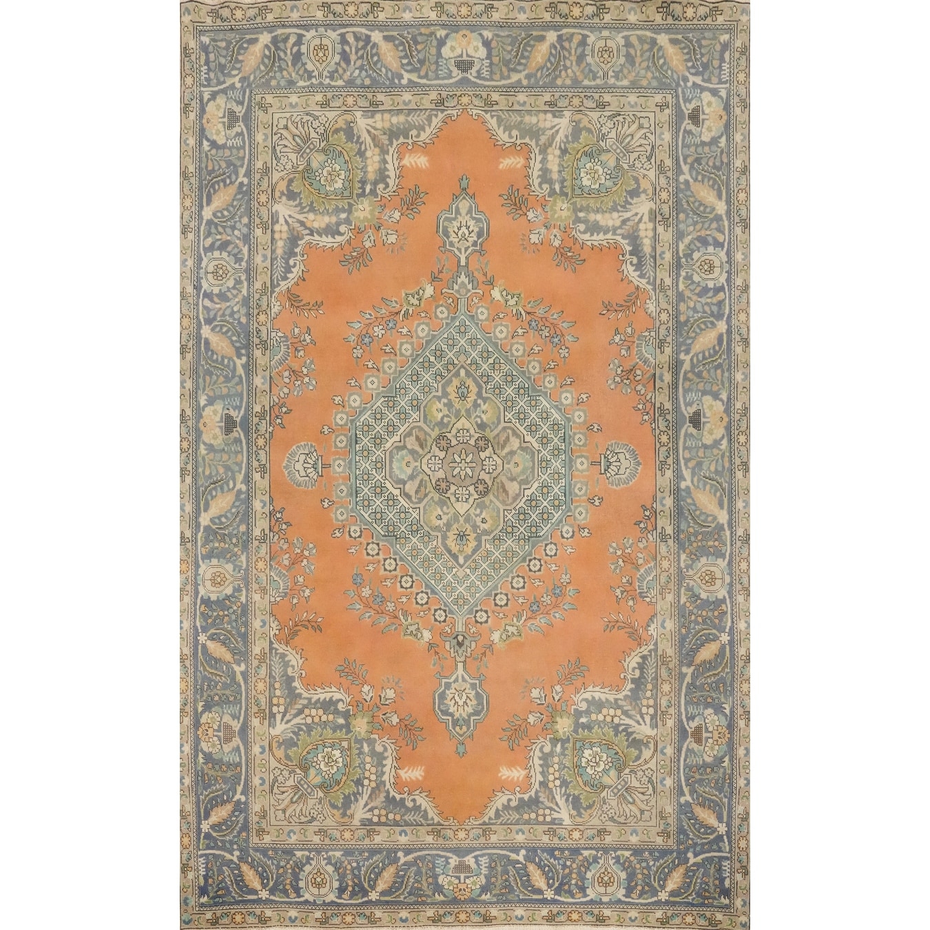 Hand Knotted Oriental 100% Wool Carpet Traditional Floral Oranges & Rust Tabriz Area Rug - 10' 3'' X 7' 0''