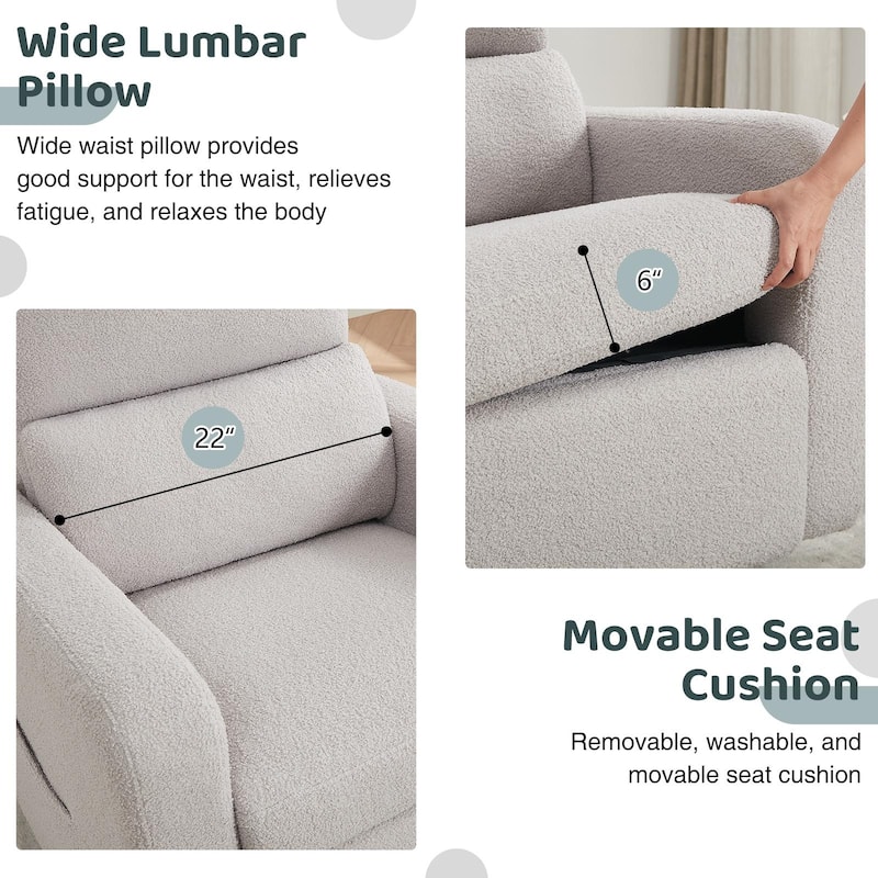 Swivel Manual Recliner Chair Teddy Fabric Nursery Glider Rocking Recliner Set of 2