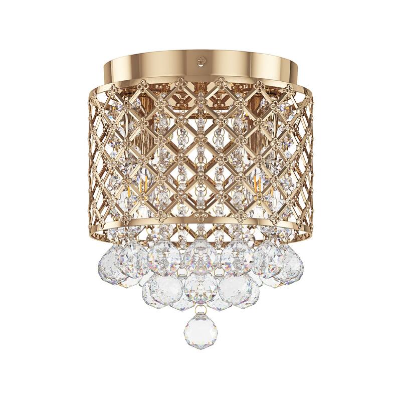 Modern Frech Gold 2-Light Clear Crystal Raindrop Flush Mount Ceiling Light