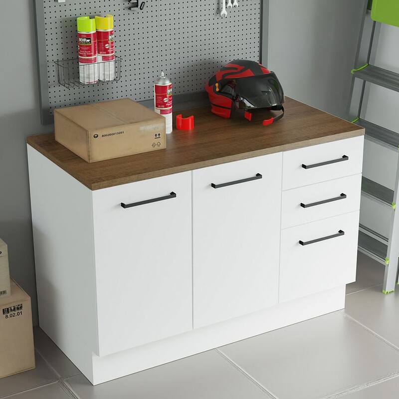 Madesa Heavy-Duty Garage Base Cabinet 47"x33", 2 Doors, 3 Drawers - White