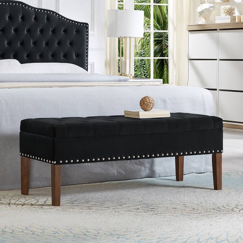Storage Bench Leisure Bench Window Bench with Wood Legs, Dining Bench Lounge Bench with Nailhead Trim