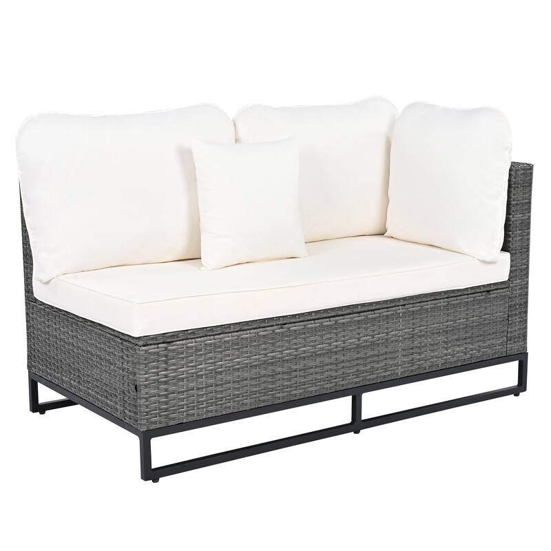 7-Piece Outdoor Wicker Sectional Sofa Set, All-Weather Patio Rattan Furniture Set with Coffee Table and Pillows