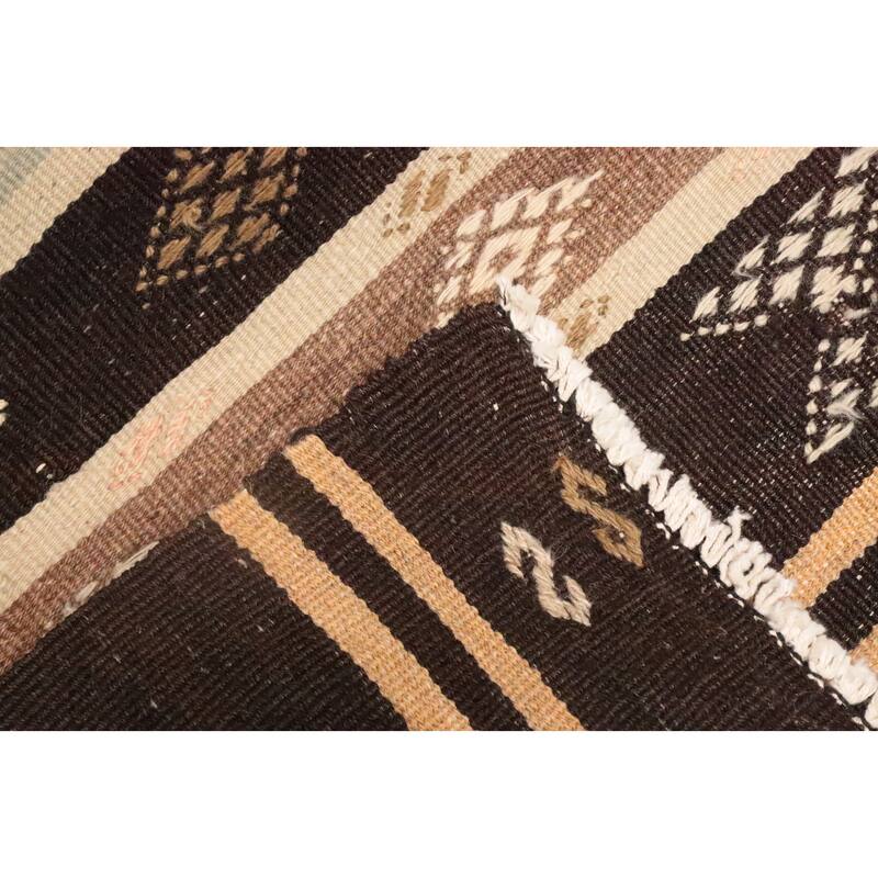 Hand Woven Oriental 100% Wool Carpet Southwestern Tribal Brown Kilim Runner Rug - 7' 7'' X 3' 3''