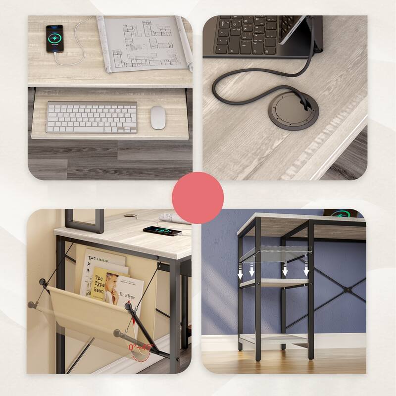 L Shaped Desk LED 95.2 Inch Computer Corner Desk with Keyboard Tray Monitor Stand
