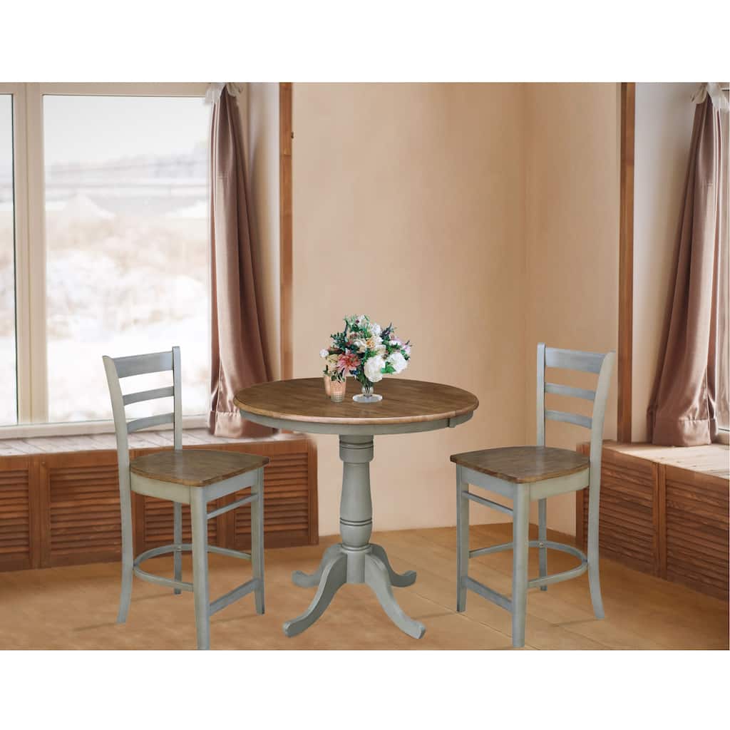 36" Round Extension Dining Table With 2 Emily Counter Height Stools - Set of 3 Pieces