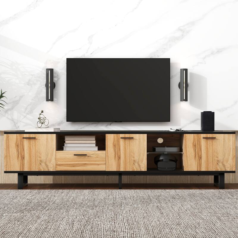 Modern TV Stand with 4 Cabinets Media Console Table for TVs up to 80", Entertainment Center with Drop Down Door