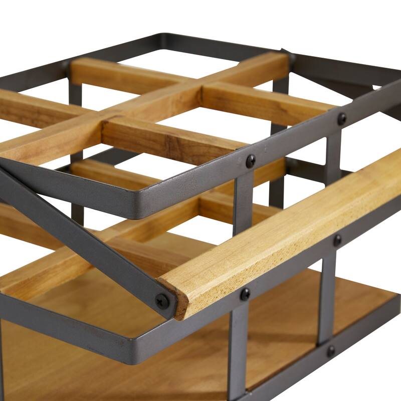 Modern 6-Bottle Wood and Metal Wine Holder