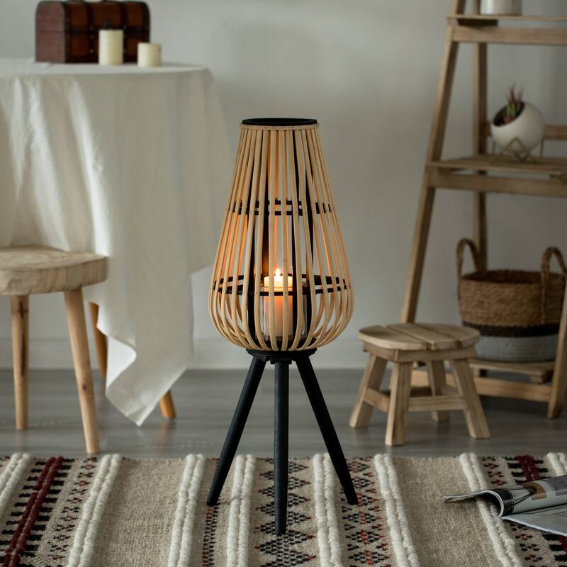 Decorative Lantern with Black Stand and Glass Candle Holder