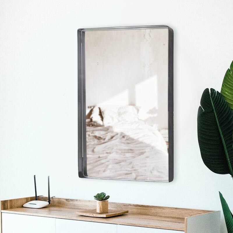 Allan Andrews Rectangular Silver Metal Framed Steele Wall Mirror - 40" H x 30" W x 2" D - 40" H x 30" W x 2" D