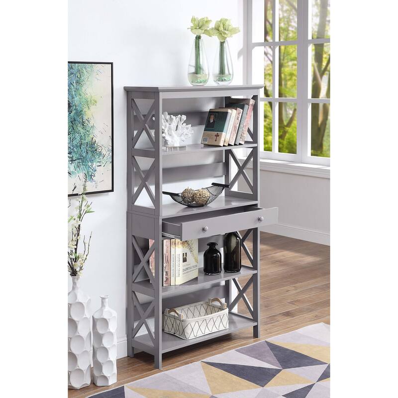 Convenience Concepts Oxford 5 Tier Bookcase with Drawer - Grey