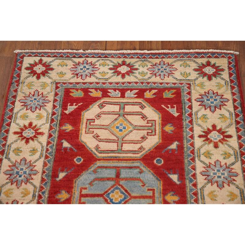 Red Kazak Accent Rug Handmade Traditional Oriental Wool Carpet - 2'7"x 4'0"