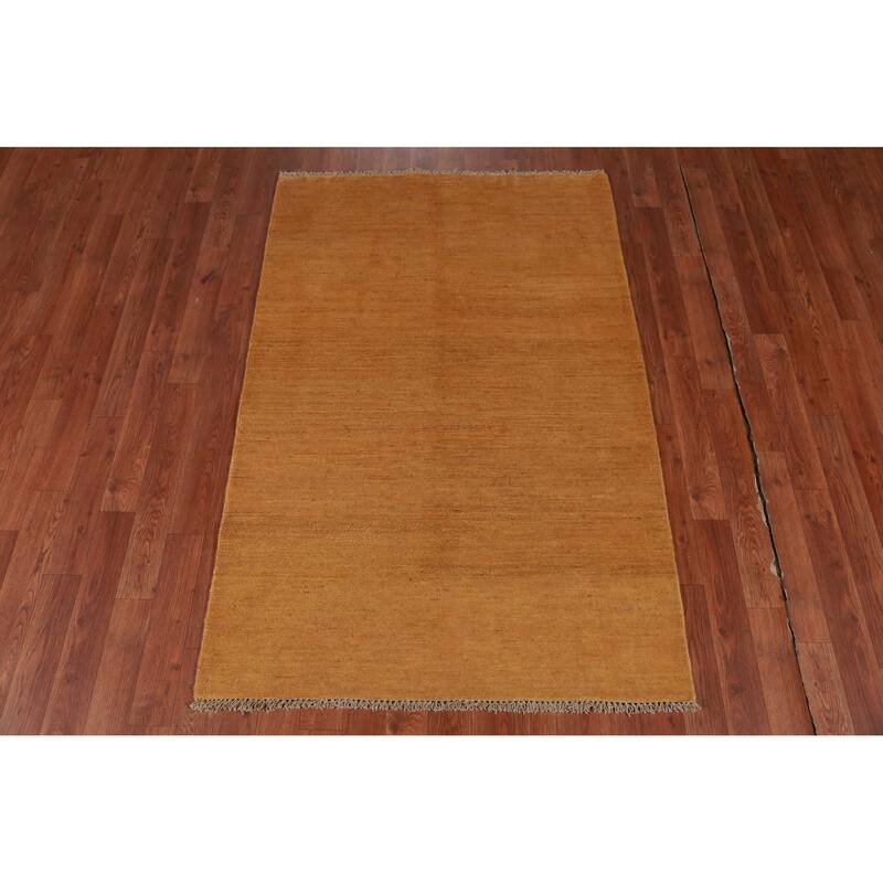 Modern Gold Solid Gabbeh Oriental Rug Hand-Knotted Wool Carpet - 3'3" x 5'0"