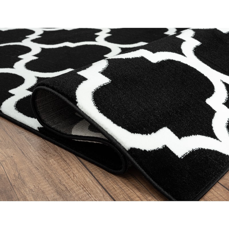 Samos Collection Black Trellis Contemporary Area Rug