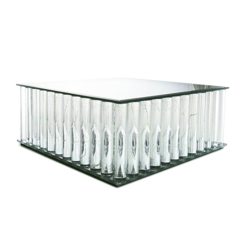 Square Mirror LED Fairy Light Up Glass Columns Cake Stand Dessert Display Tray Riser