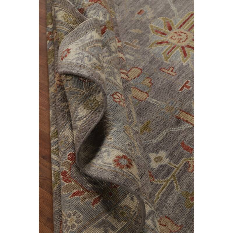 Hand Knotted Oriental 100% Wool Carpet Transitional All-Over Greys & Charcoal Oushak Area Rug - 9' 10'' X 7' 11''