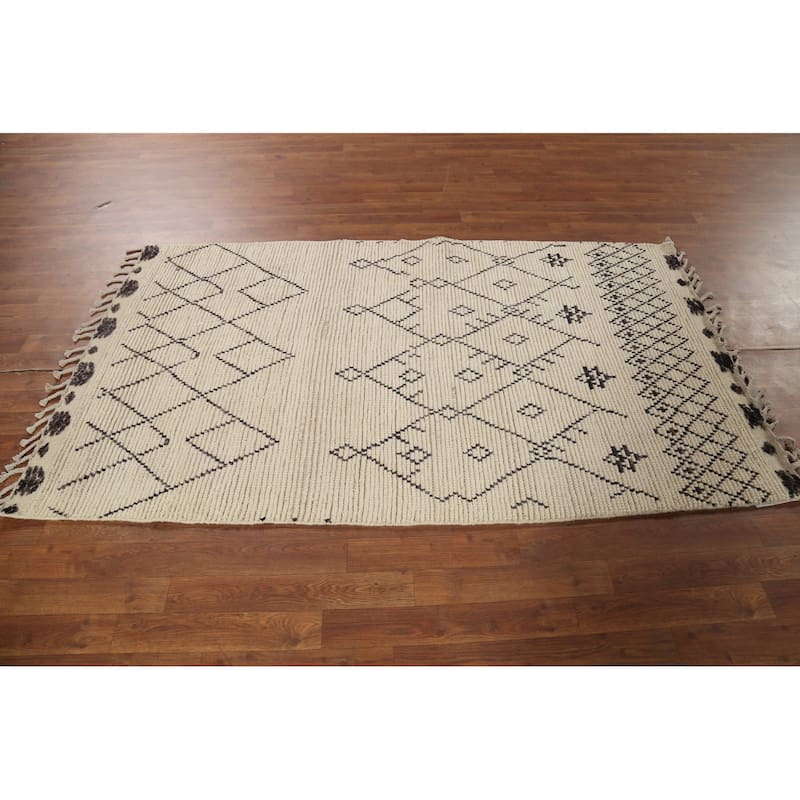 Trellis Geometric Moroccan Oriental Area Rug Hand-Knotted Wool Carpet - 3'10"x 6'8"