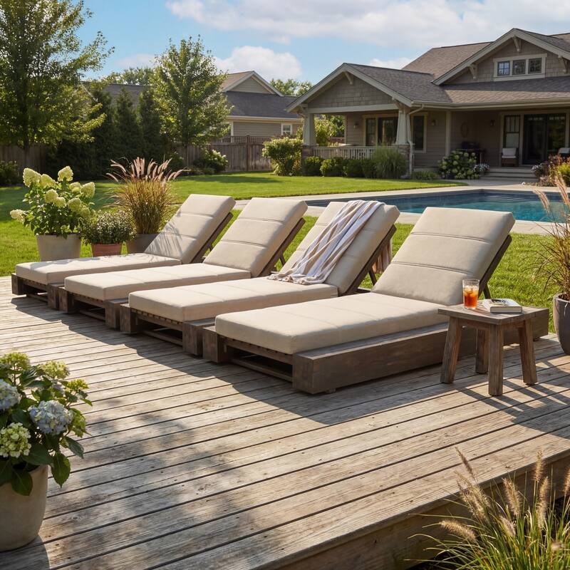 Christopher Knight Home - Amedea Outdoor Acacia Wood Chaise Lounge with Adjustable Backrest & Water-Resistant Cushion