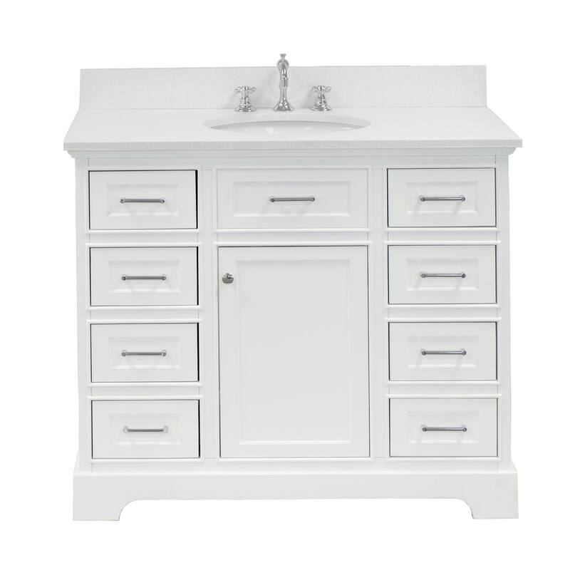 KitchenBathCollection Aria 42" Bathroom Vanity with Quartz Top