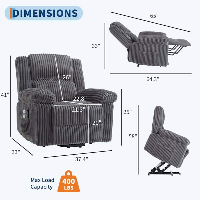 Electric Power Lift Recliner Sofa Chair, Heat and Massage for Living Room, Bedroom