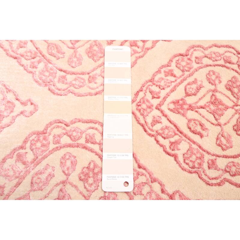 ECARPETGALLERY Hand-knotted Mirzapur Dark Pink, Ivory Silk, Wool Rug - 5'7 x 7'10