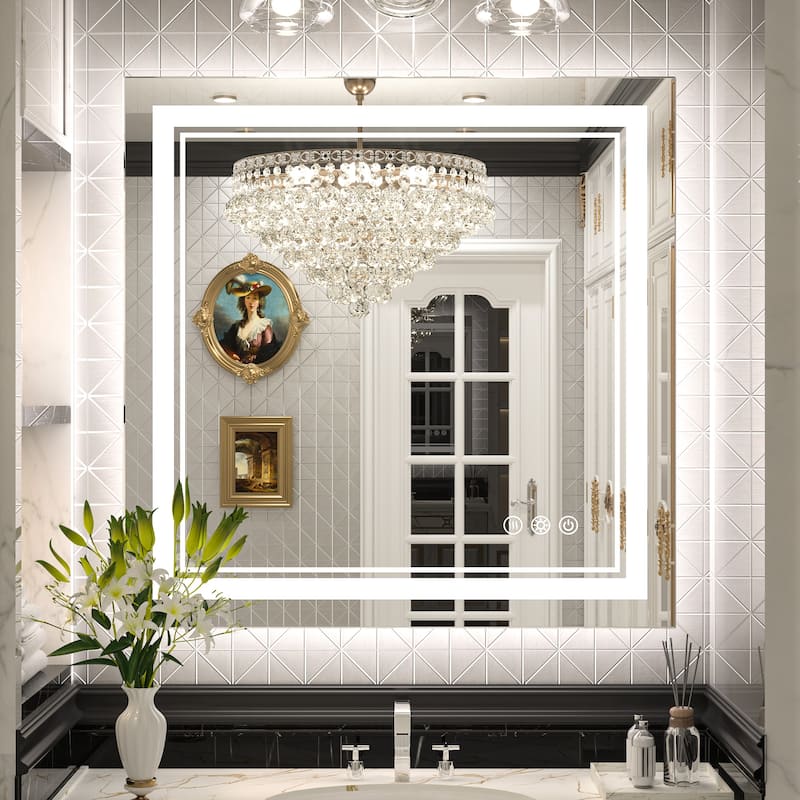 Keonjinn LED Front Light and Backlit Bathroom Vanity Wall Mirror, 3 Color Temperatures, Anti-fog