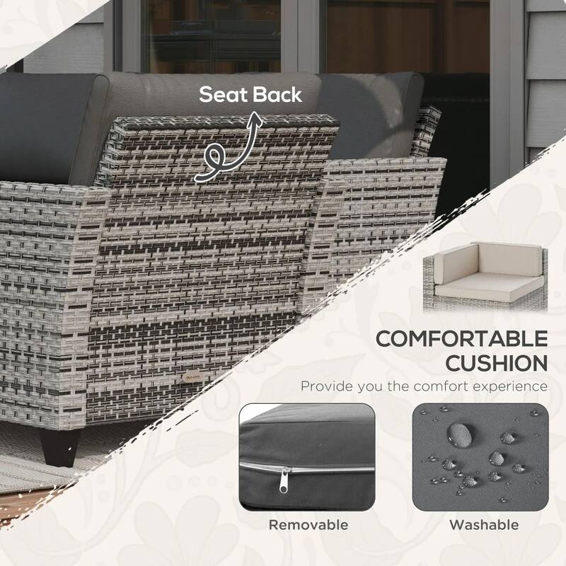 5PC PE Rattan Patio Set, Armchairs, Footstools, Cushions