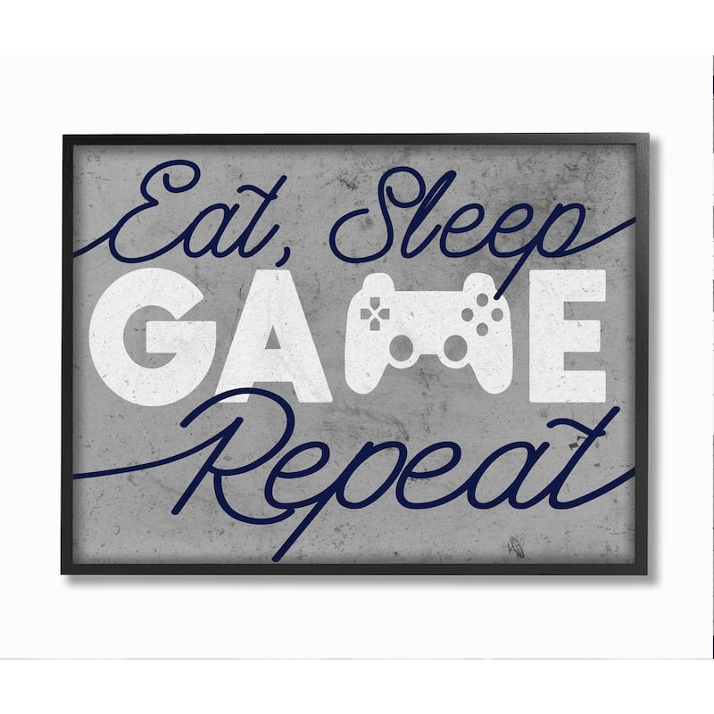 Stupell Video Game Controller Eat Sleep Game Repeat Quote Framed Wall Art - Grey