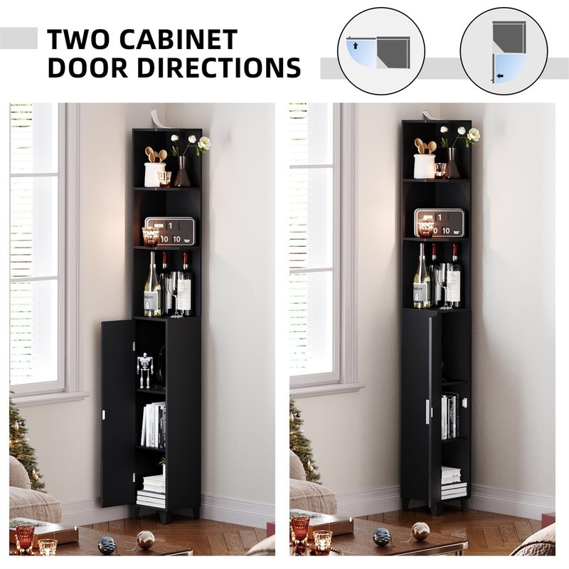 74.8" Tall Corner Cabinet with Door - Compact Storage