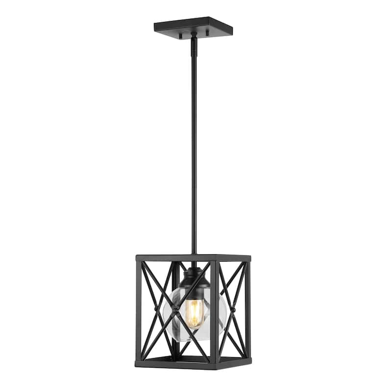Quinn 8" 1-Light Industrial Farmhouse Iron/Glass LED Pendant, Oil Rubbed Bronze by JONATHAN Y - 1 Light