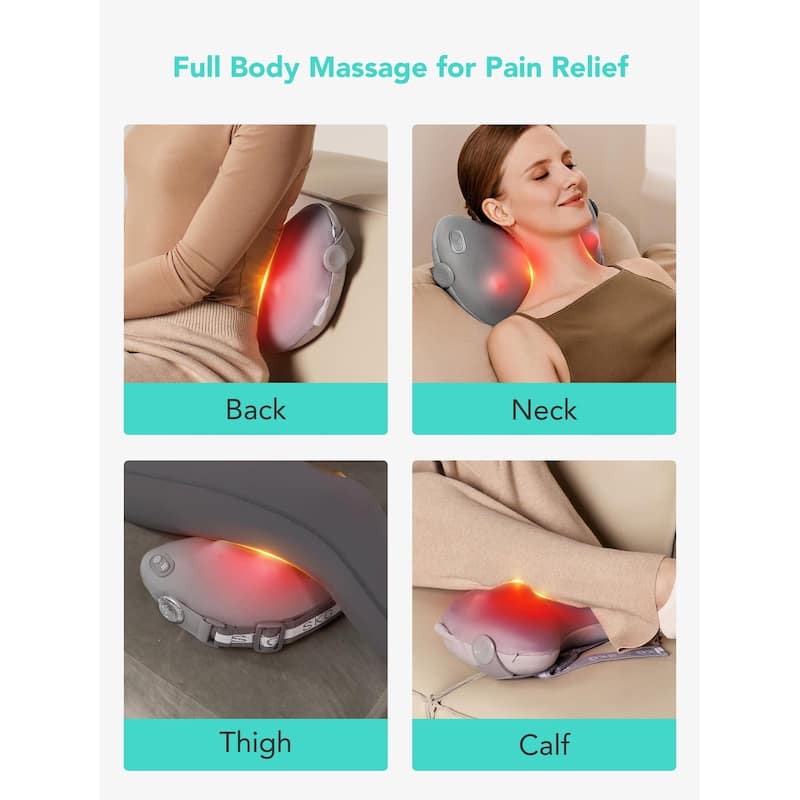 Electric Back Massager Cordless 4D Shiatsu Portable with Heat, Pain Relief & Lumbar Support