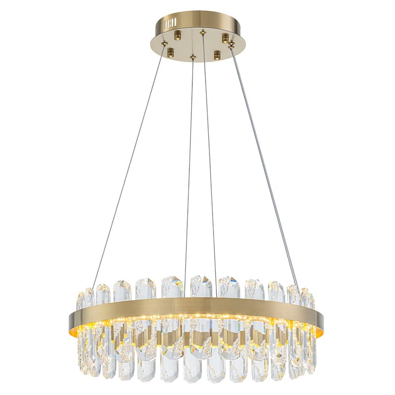Modern Gold LED Chandelier with Clear Linear Crystals Dimmable - Dia.19.57-in